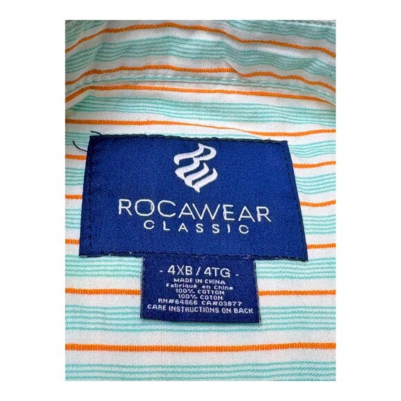 Y2K Rocawear Classic Green Vertical Striped Button Down SS Shirt - Picture 2 of 10